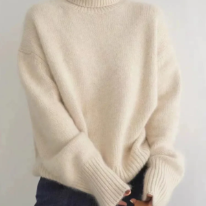 Lockerer Damen Rollkragenpullover mit Rippdetails und langen Ärmeln