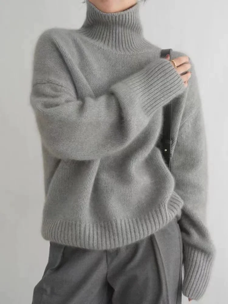 Lockerer Damen Rollkragenpullover mit Rippdetails und langen Ärmeln - Image 3