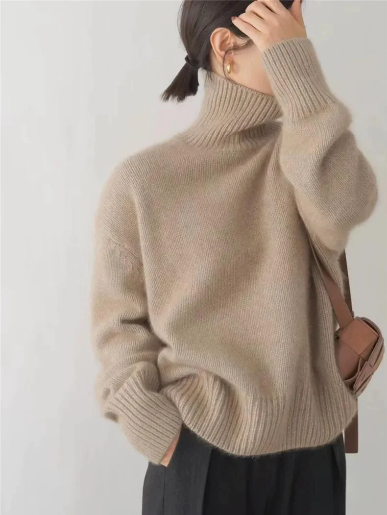 Lockerer Damen Rollkragenpullover mit Rippdetails und langen Ärmeln - Image 2