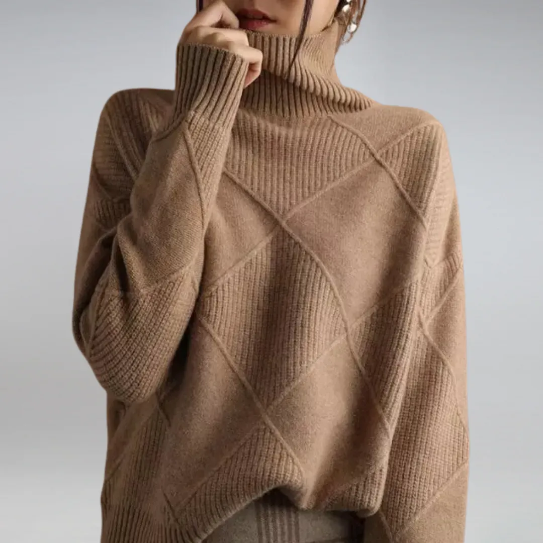 Lockerer Damen Rollkragenpullover mit Strickmuster und langen Ärmeln - Image 5