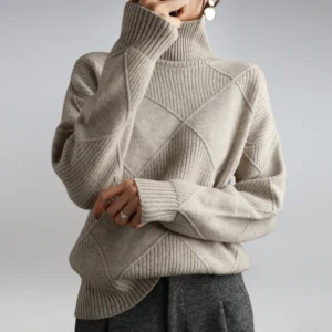 Lockerer Damen Rollkragenpullover mit Strickmuster und langen Ärmeln