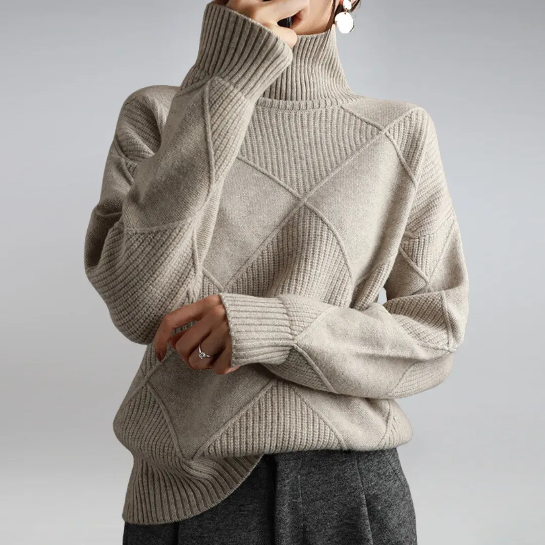Lockerer Damen Rollkragenpullover mit Strickmuster und langen Ärmeln