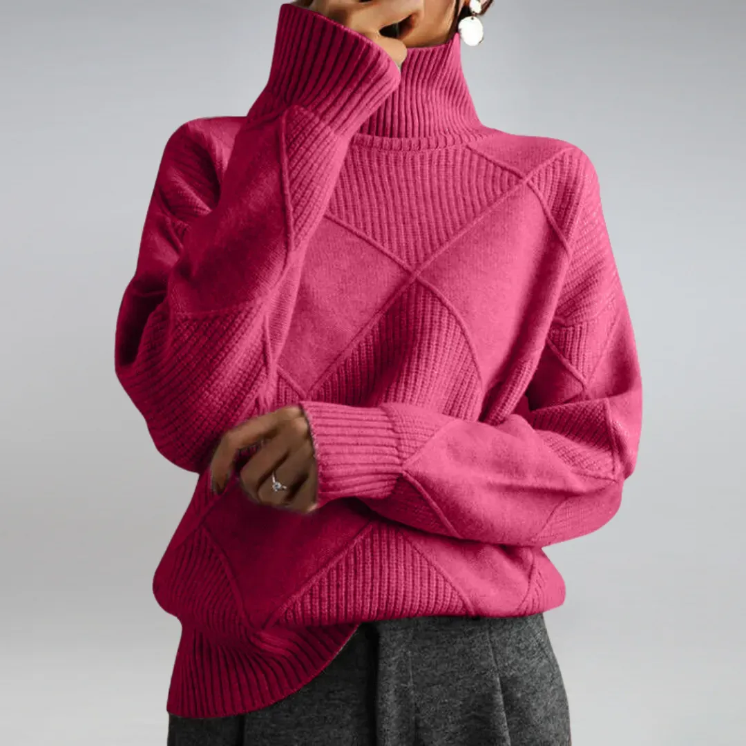 Lockerer Damen Rollkragenpullover mit Strickmuster und langen Ärmeln - Image 2