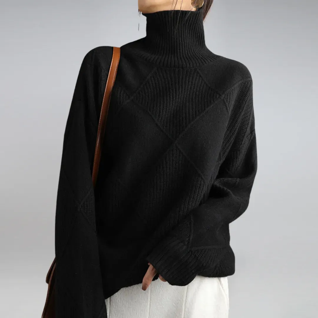 Lockerer Damen Rollkragenpullover mit Strickmuster und langen Ärmeln - Image 4